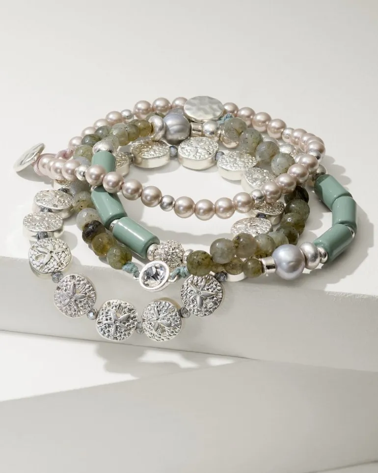 Outlet Tommy Bahama Marco Island Beaded Stretch Bracelet Set Silver