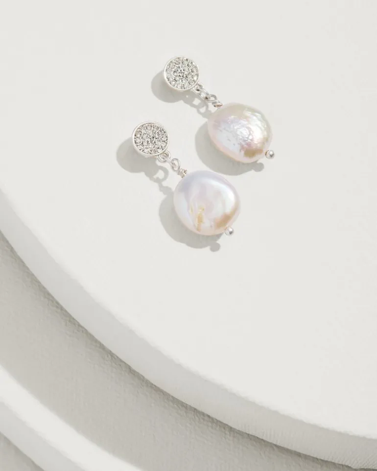 Hot Tommy Bahama Marco Island Freshwater Pearl Drop Earrings Silver