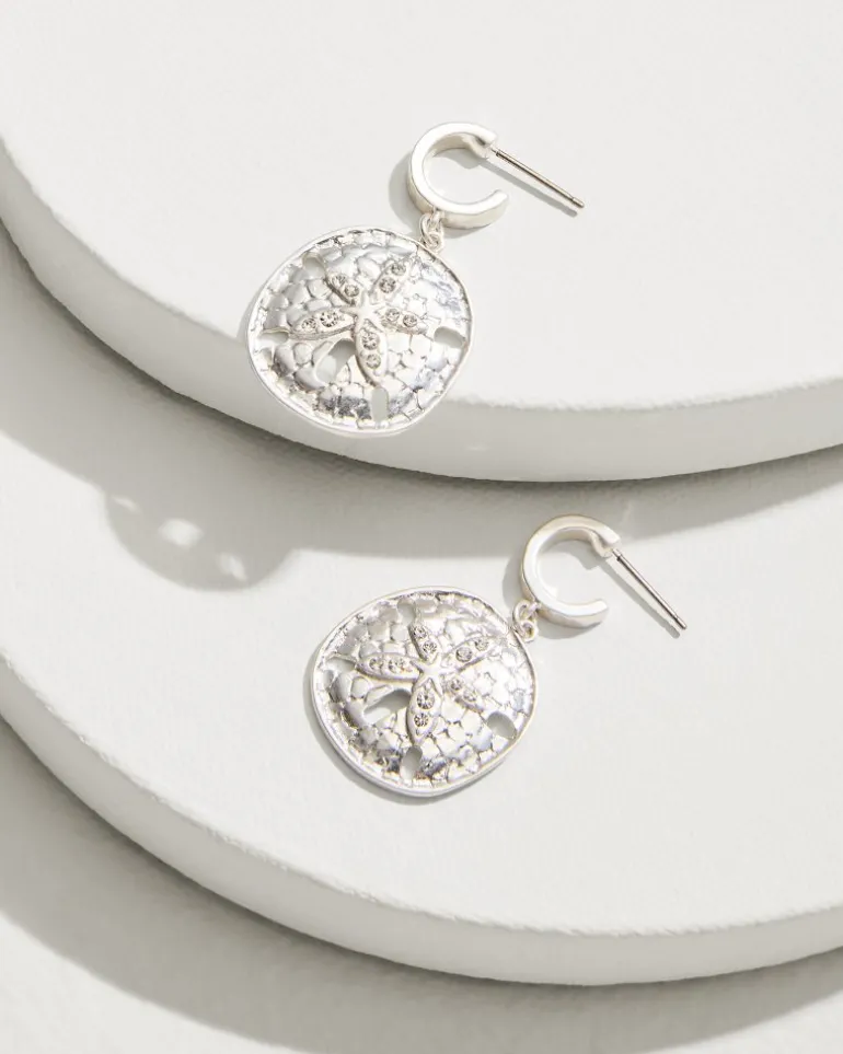 Flash Sale Tommy Bahama Marco Island Sand Dollar Drop Hoop Earrings Silver