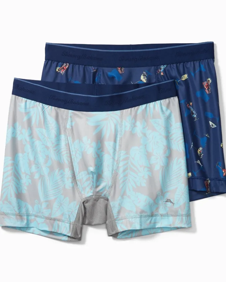 Flash Sale Tommy Bahama Mesh Tech Tropic Print Boxer Briefs — 2-Pack Navy Print