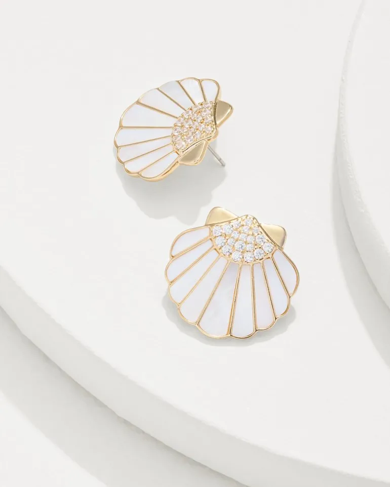 Store Tommy Bahama Moments in Paradise Mother of Pearl and Shell Statement Earrings Gold