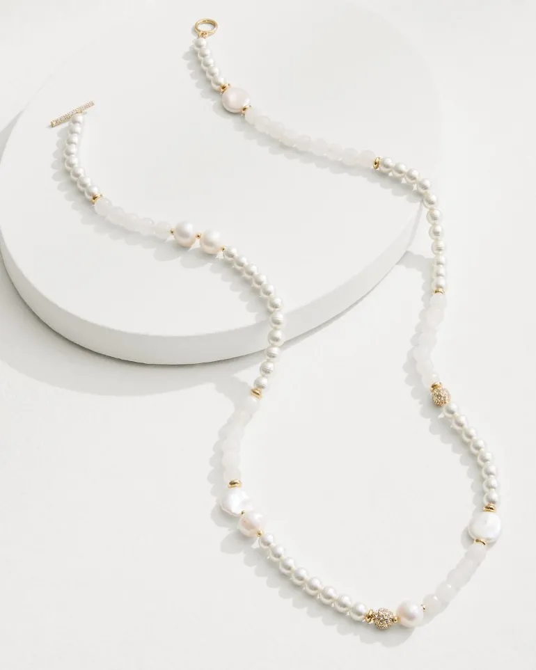 Shop Tommy Bahama Moments in Paradise Quartz and Pearl Necklace Gold