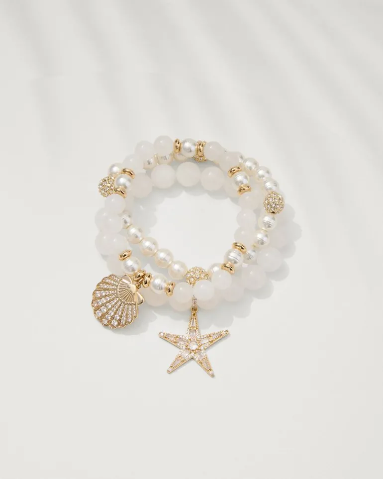 Online Tommy Bahama Moments in Paradise Quartz and Pearl Stretch Bracelet Set Gold