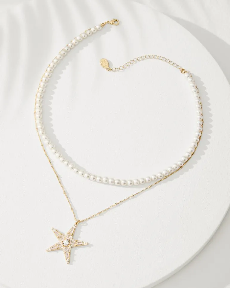 Sale Tommy Bahama Moments in Paradise Star Layered Pearl Necklace Gold