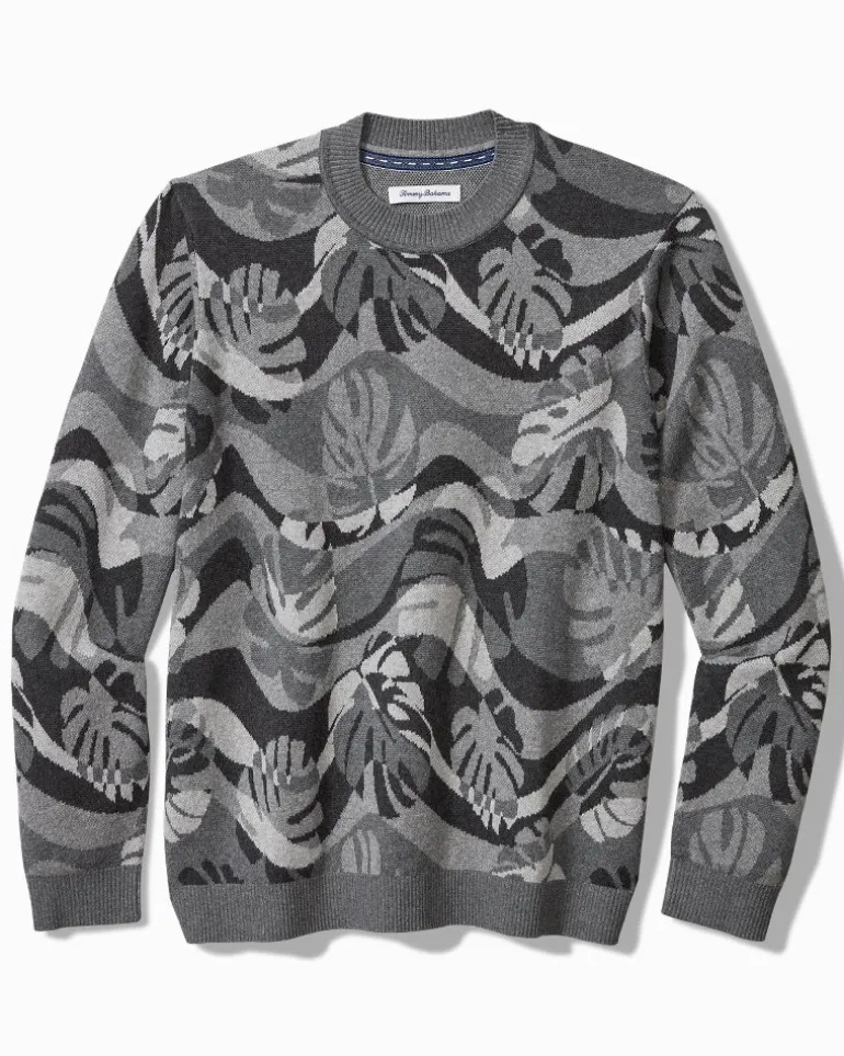 Online Tommy Bahama Monstera Camouflage Crew Sweater Heather Grey