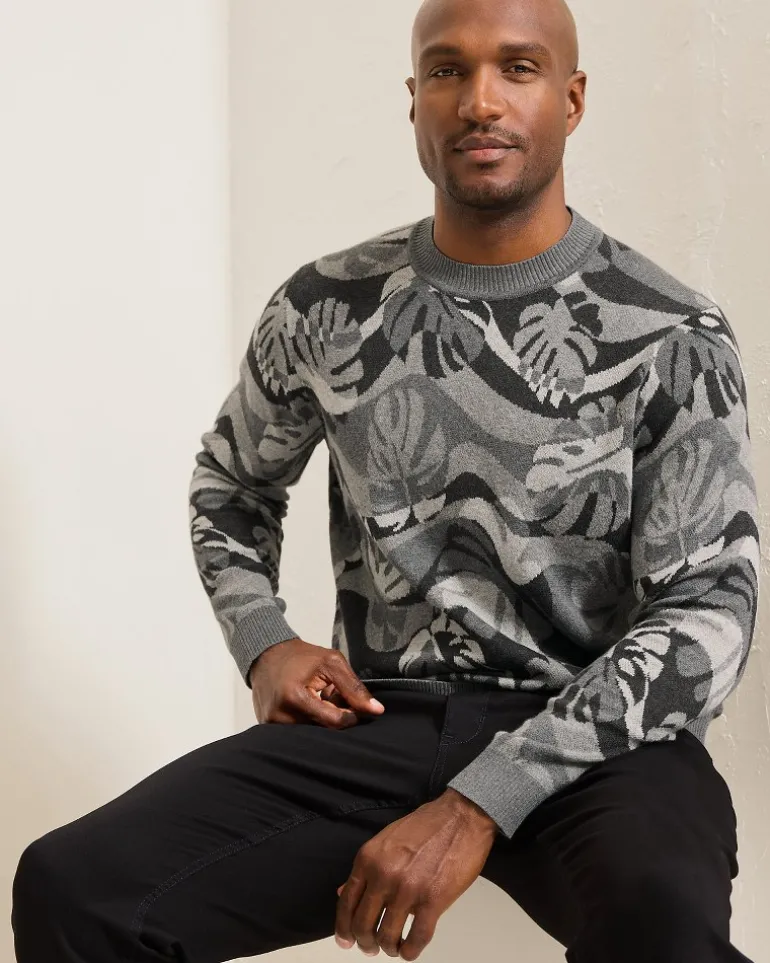 Online Tommy Bahama Monstera Camouflage Crew Sweater Heather Grey