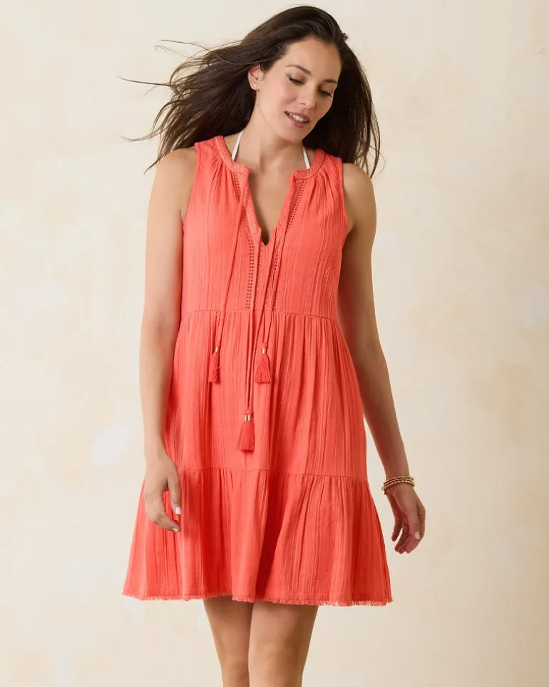Hot Tommy Bahama Mykonos Textured Gauze Coverup Dress Burnt Coral