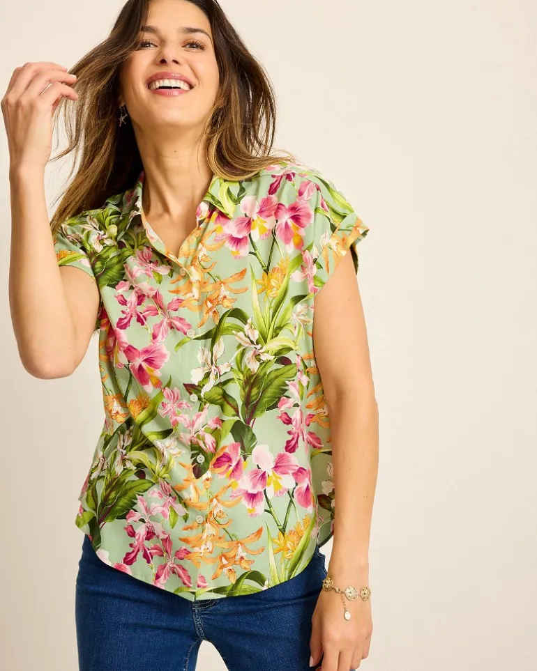 Fashion Tommy Bahama Orchid Bay Silk Camp Shirt Polished Pine