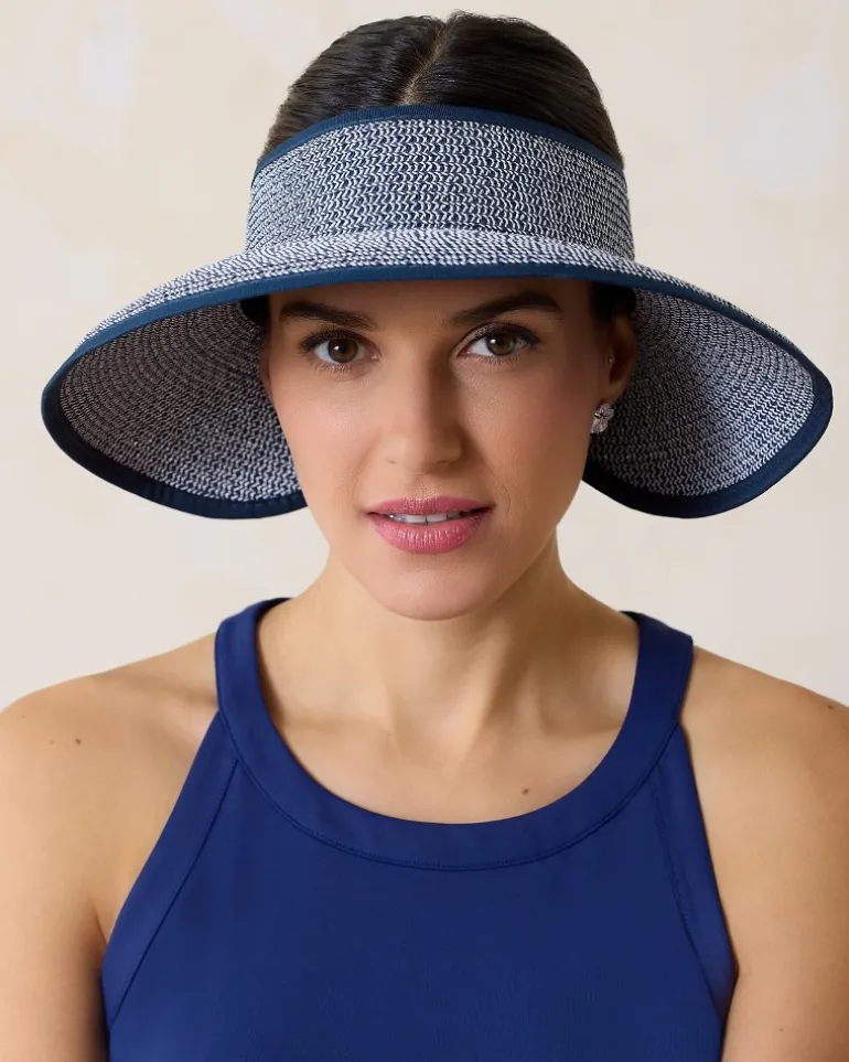 Shop Tommy Bahama Packable Ultra-Braid Visor Navy/White Mix