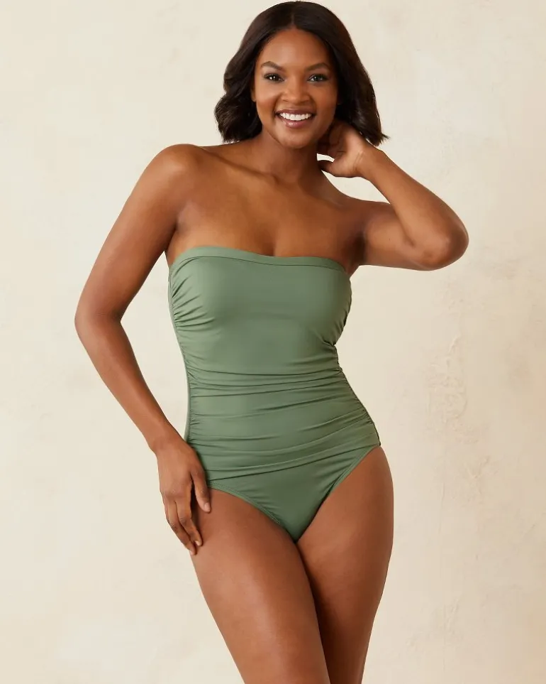 Best Tommy Bahama Paradise Fronds Bandeau One-Piece Swimsuit Tea Leaf