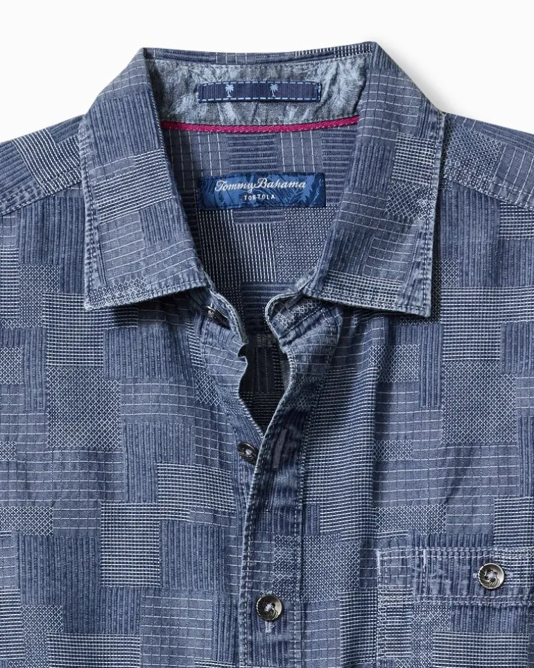 Outlet Tommy Bahama Paradise Patchwork Long-Sleeve Shirt Blue Jean