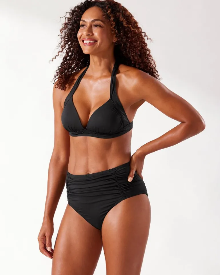 Cheap Tommy Bahama Pearl Shirred High-Waist Bikini Bottoms Black