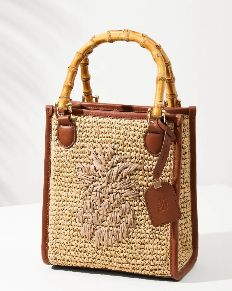 Online Tommy Bahama Raffia & Leather Bamboo Mini Tote Tan