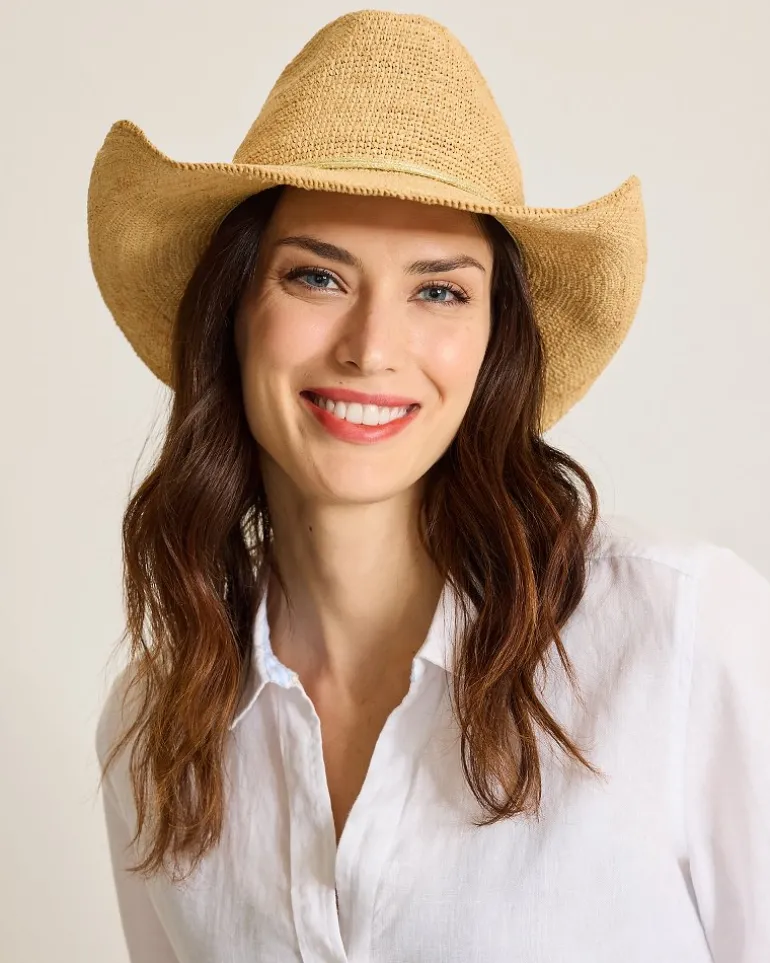 Fashion Tommy Bahama Raffia Crochet Cowboy Hat Natural/Gold