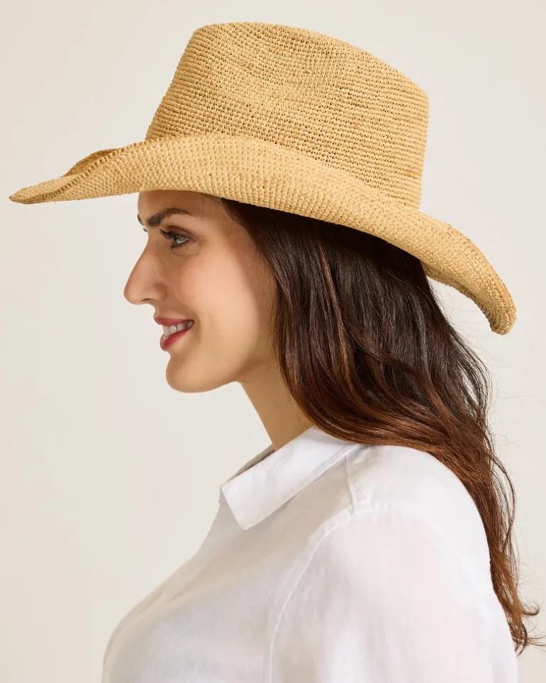 Fashion Tommy Bahama Raffia Crochet Cowboy Hat Natural/Gold