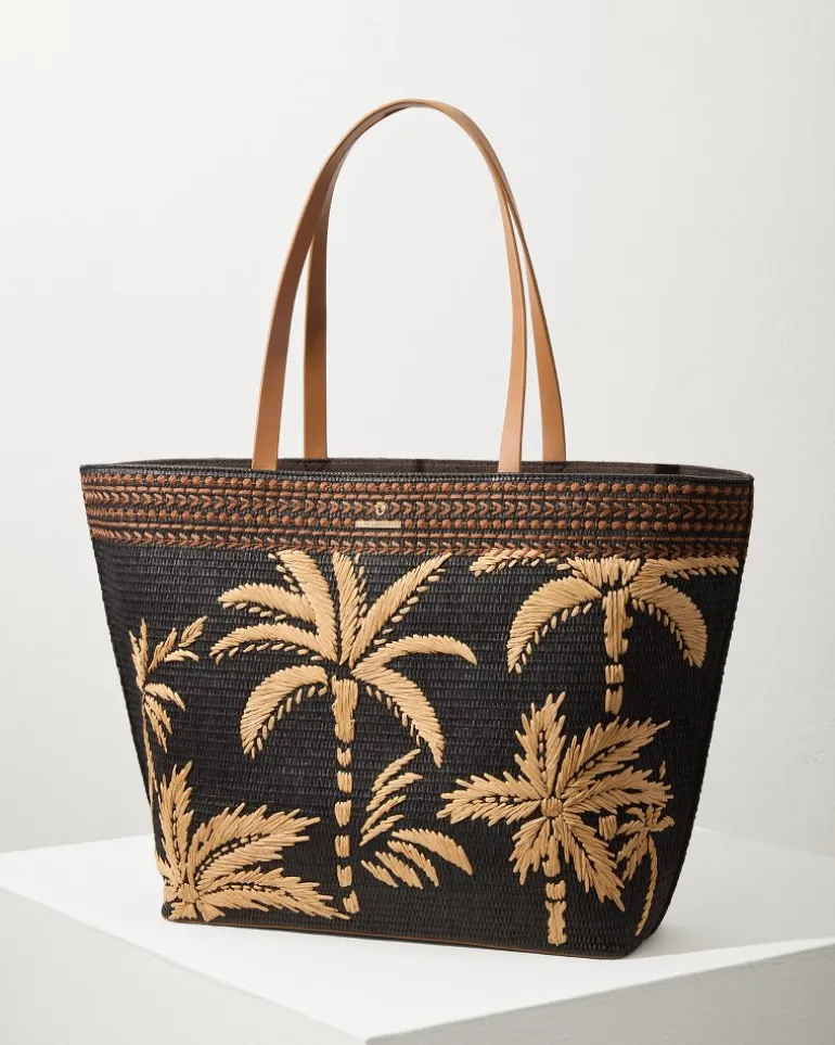 Sale Tommy Bahama Raffia Palms Beach Tote Black Multi