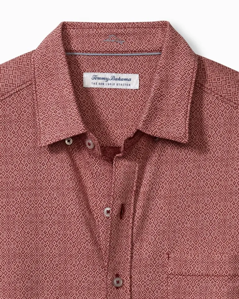 New Tommy Bahama San Lucio Diamond Isles Stretch Knit Shirt Rose Red