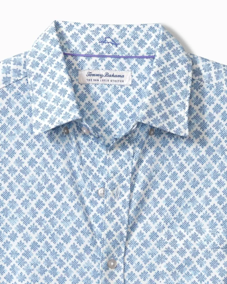 Store Tommy Bahama San Lucio Geo Getaway Stretch Knit Shirt Vacation Blue