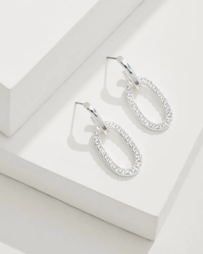 New Tommy Bahama Sanibel Island Crystal Link Drop Earrings Silver