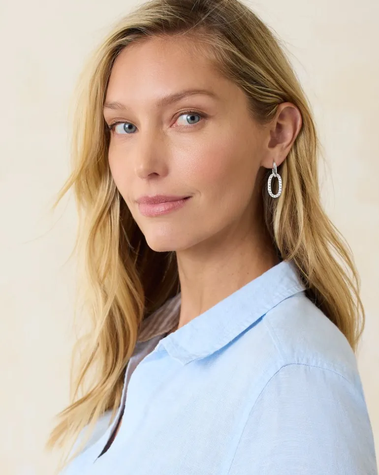 New Tommy Bahama Sanibel Island Crystal Link Drop Earrings Silver