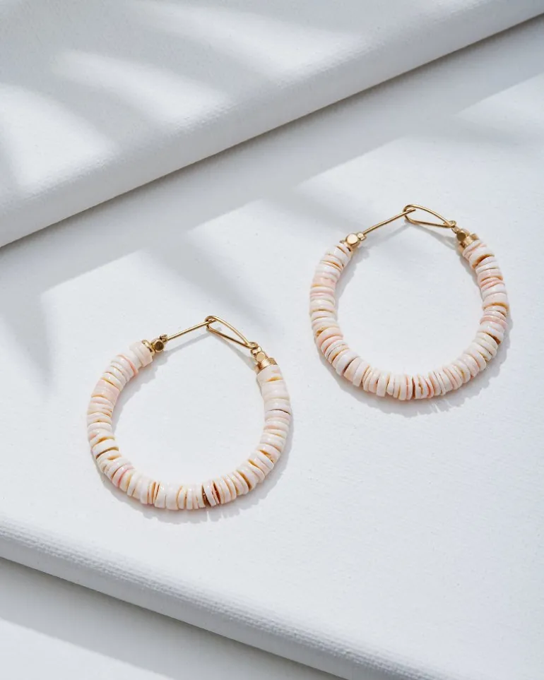 Sale Tommy Bahama Sanibel Island Heishi Shell Hoop Earrings Pink
