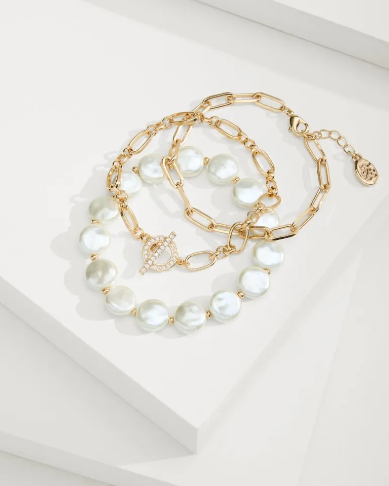 Best Sale Tommy Bahama Sanibel Island Link & Pearl Bracelet Set Gold