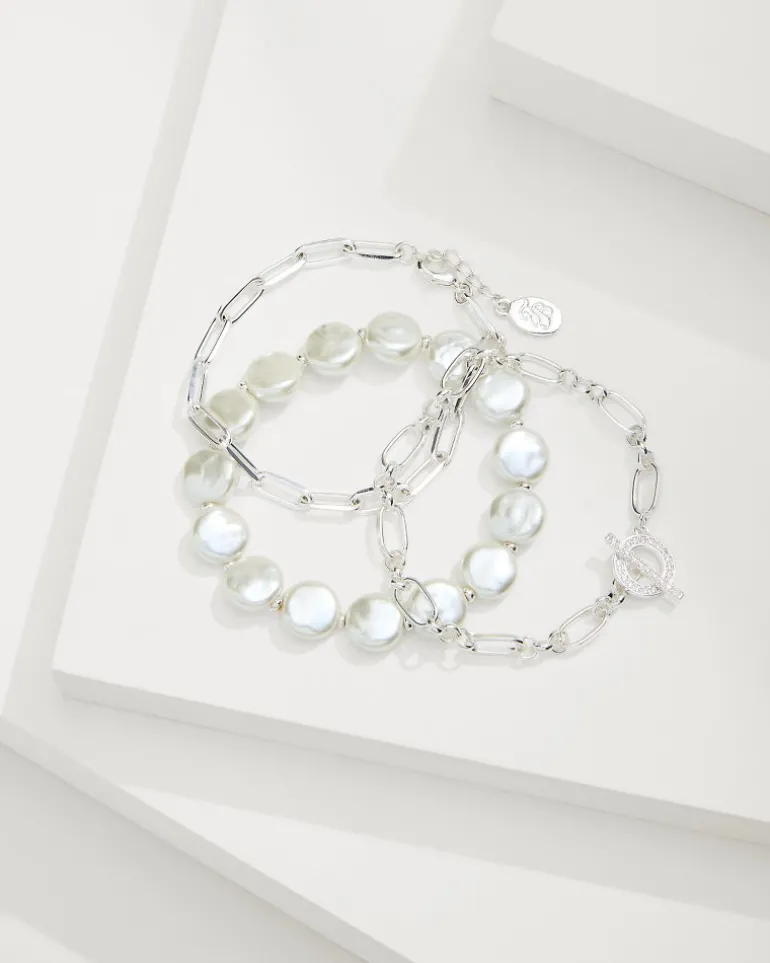 Store Tommy Bahama Sanibel Island Link & Pearl Bracelet Set Silver