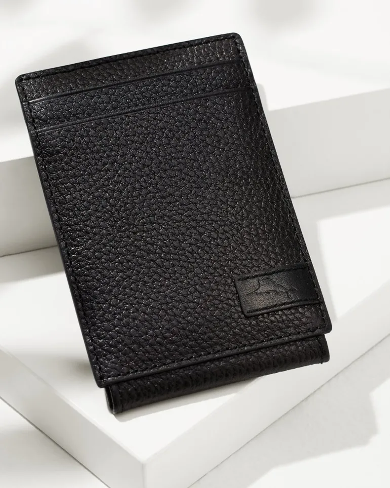 Cheap Tommy Bahama Scotchgrain Leather Magnetic Front Pocket Wallet Black