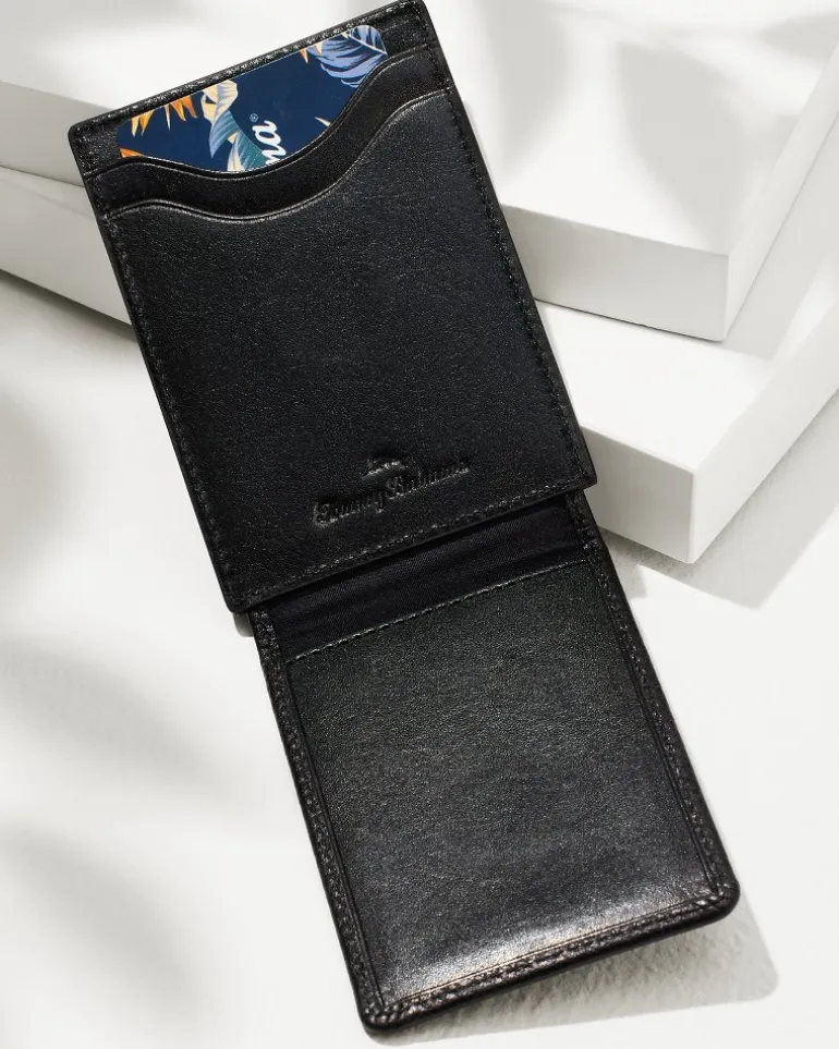 Cheap Tommy Bahama Scotchgrain Leather Magnetic Front Pocket Wallet Black