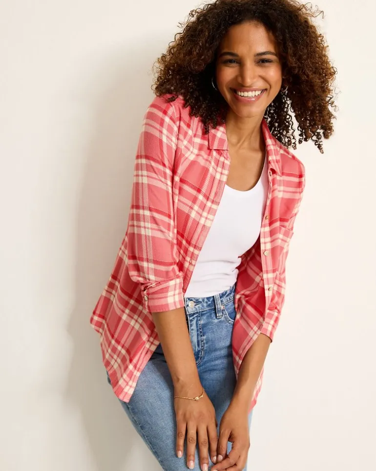 Discount Tommy Bahama Seabed Sands Flannel Shirt Red Sunset