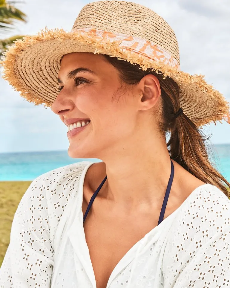 Hot Tommy Bahama Seaside Continental Raffia Hat Natural/Coral