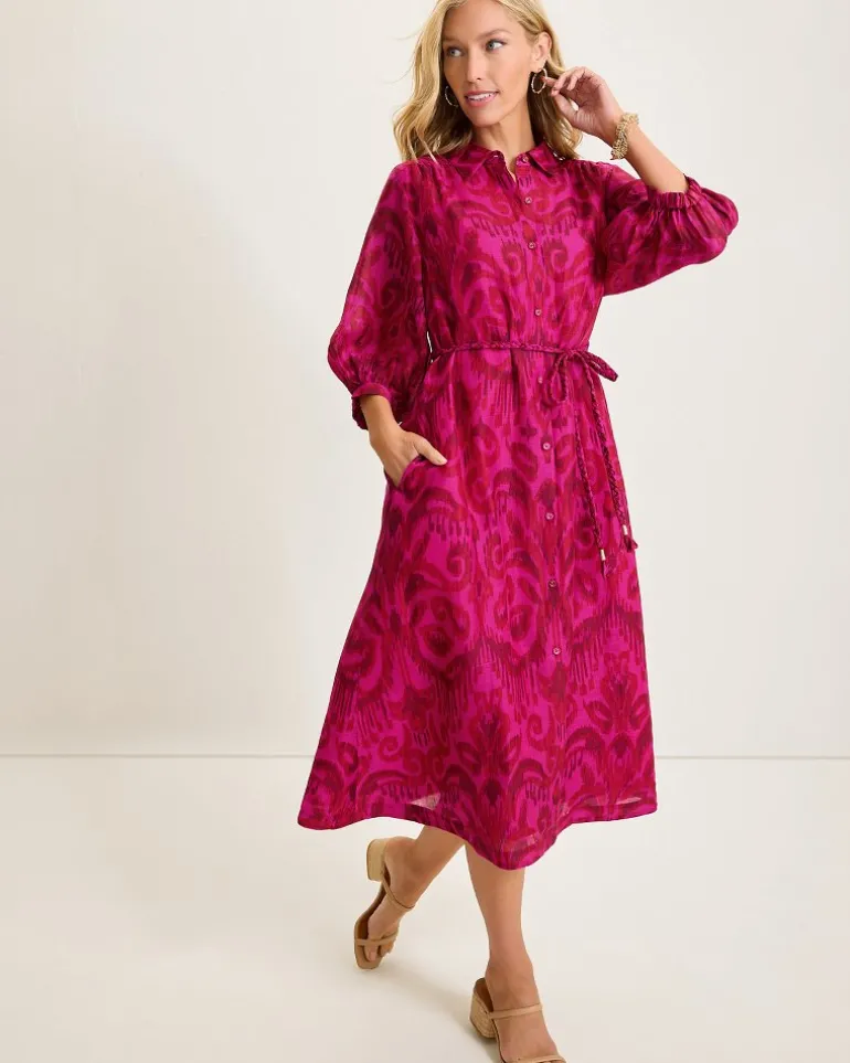 Cheap Tommy Bahama Seaside Ikat Midi Shirt Dress Pink Papaya