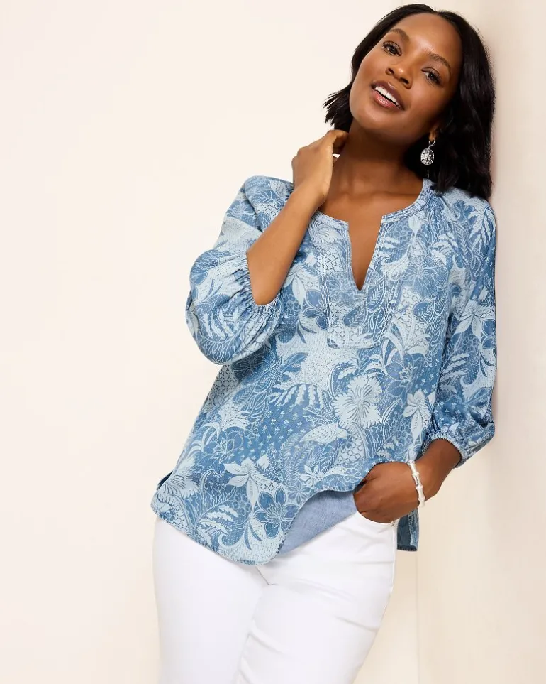 Best Sale Tommy Bahama Secret Inlet 3/4-Sleeve Top Med Marina Wash