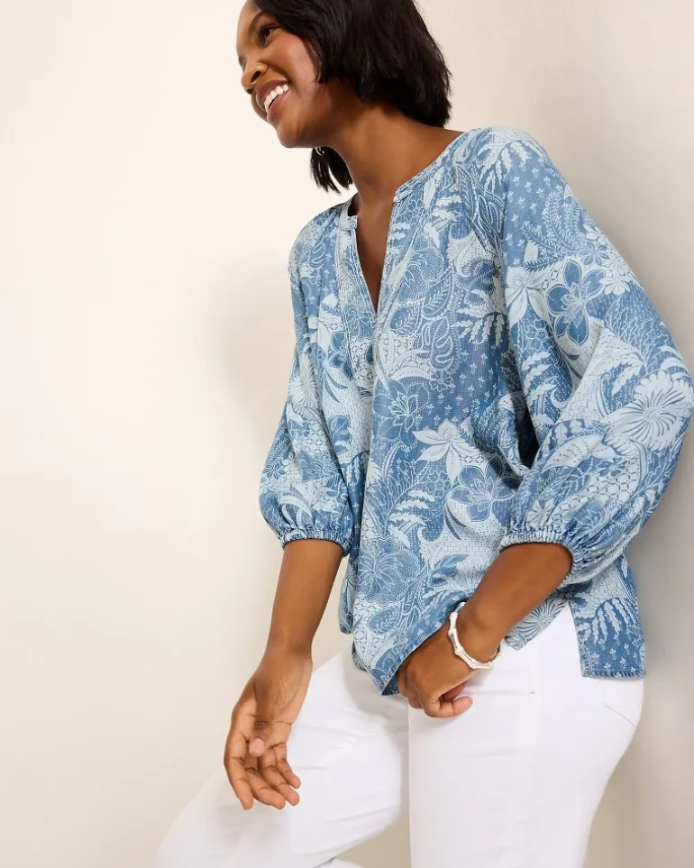 Best Sale Tommy Bahama Secret Inlet 3/4-Sleeve Top Med Marina Wash