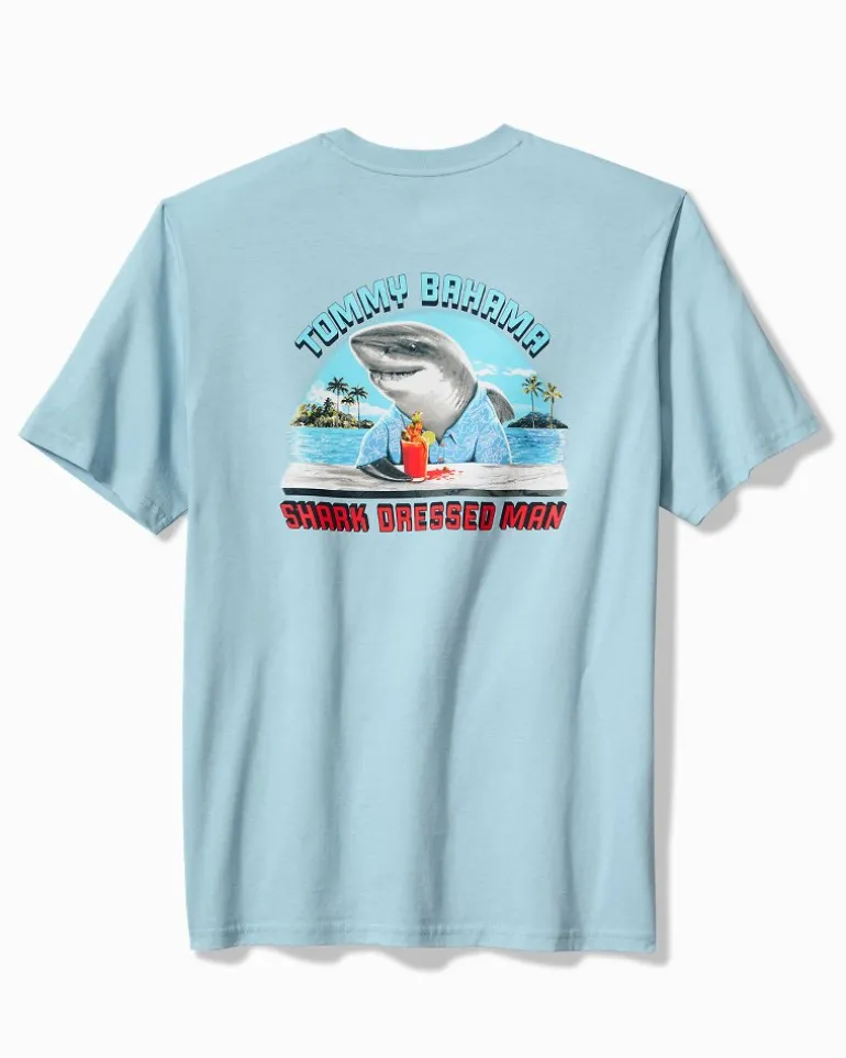 Outlet Tommy Bahama Shark Dressed Man Graphic T-Shirt Blue Stream