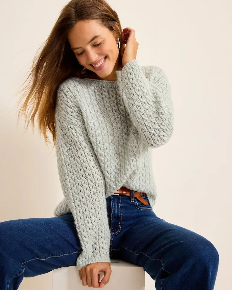 Sale Tommy Bahama Shimmer Cable Boat-Neck Sweater Metallic Silver