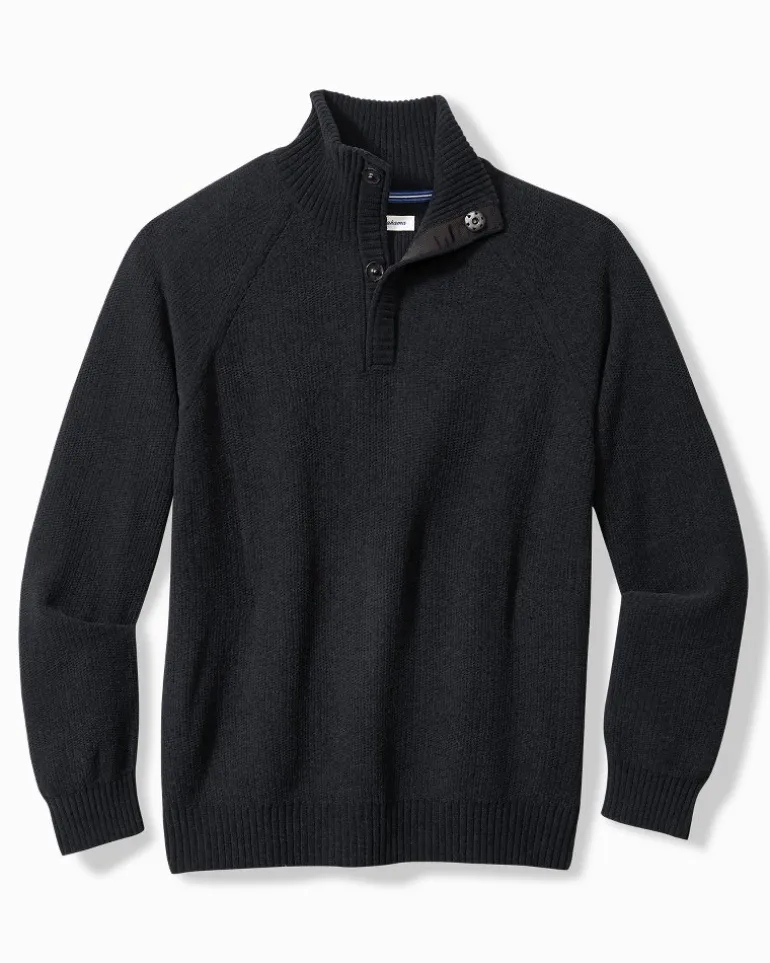 Shop Tommy Bahama Shoreline Surfcomber Snap-Mock Sweater Black