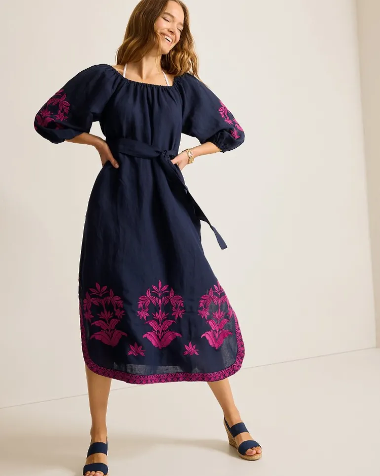 Discount Tommy Bahama St. Lucia Embroidered Linen-Blend Coverup Dress Mare Navy