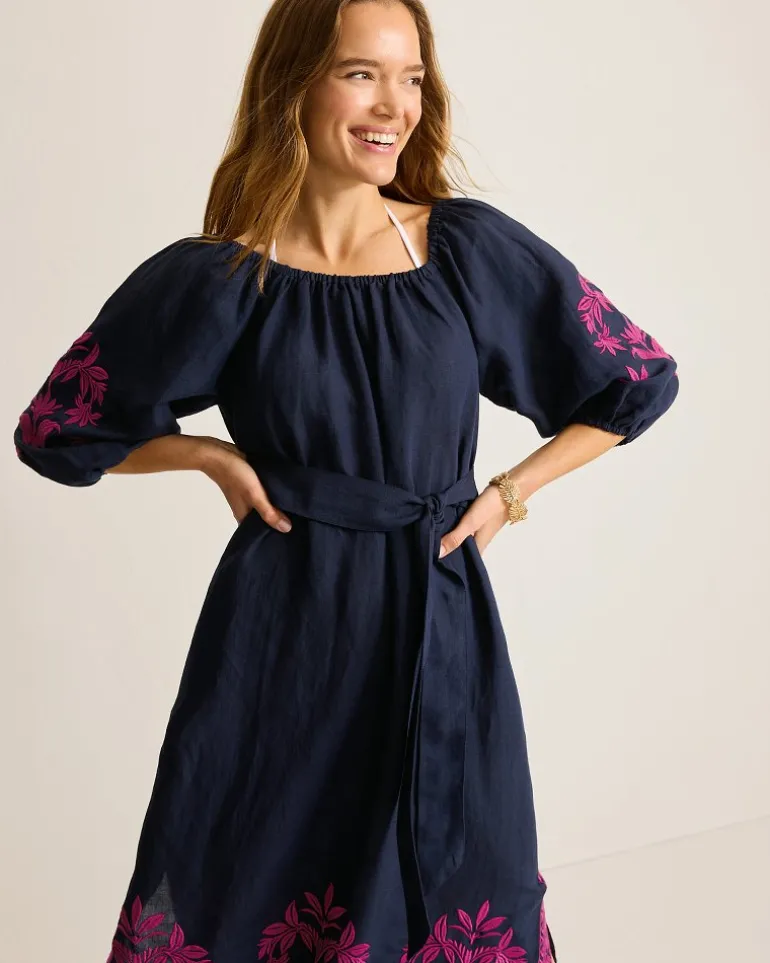 Discount Tommy Bahama St. Lucia Embroidered Linen-Blend Coverup Dress Mare Navy