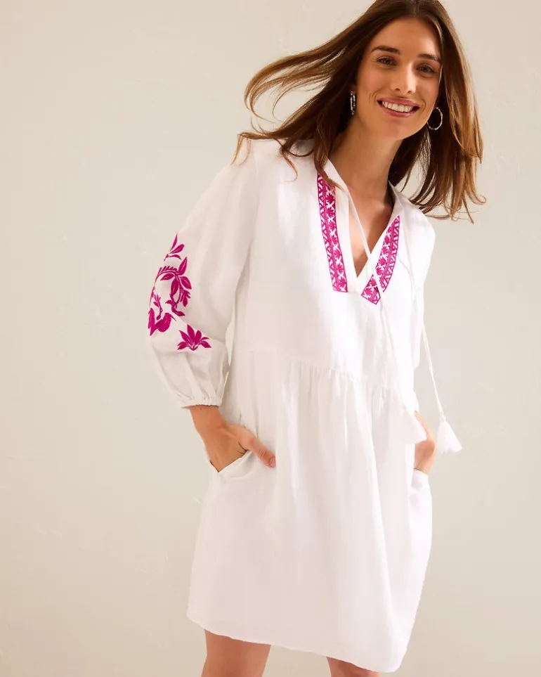 Shop Tommy Bahama St. Lucia Linen-Blend Floral Embroidered Coverup Dress White