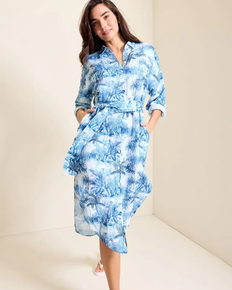 Flash Sale Tommy Bahama St. Lucia Linen-Blend Toile Coverup Shirt Dress Indigo Tide