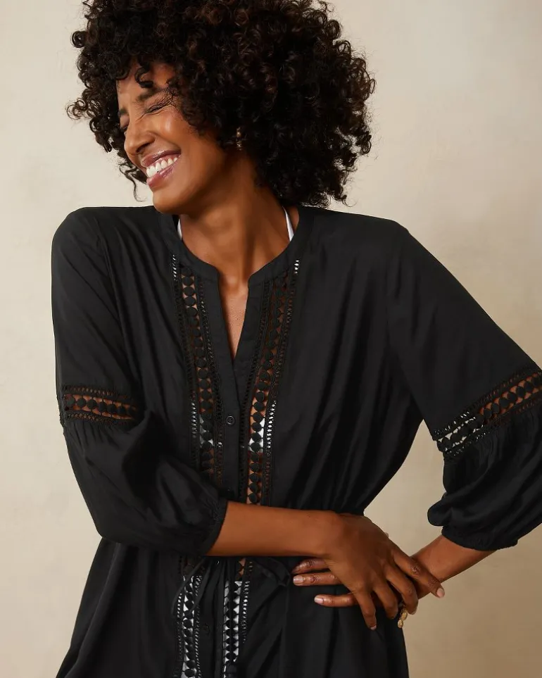 Shop Tommy Bahama Sunlace Coverup Shirt Dress Black