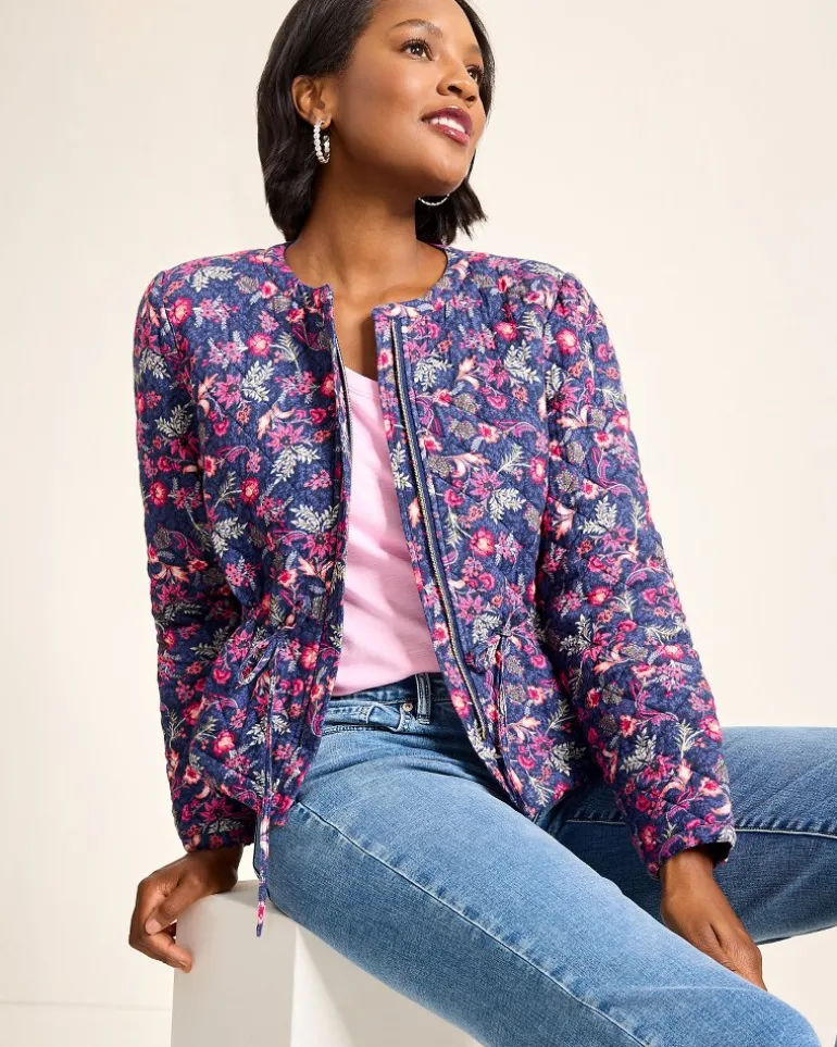 Outlet Tommy Bahama Sweeping Floral Quilted Jacket Island Navy