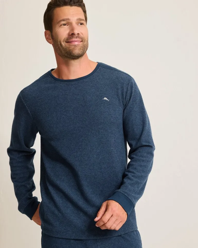 Hot Tommy Bahama Textured Twill Stripe Crew Long-Sleeve Top Dark Moonlight