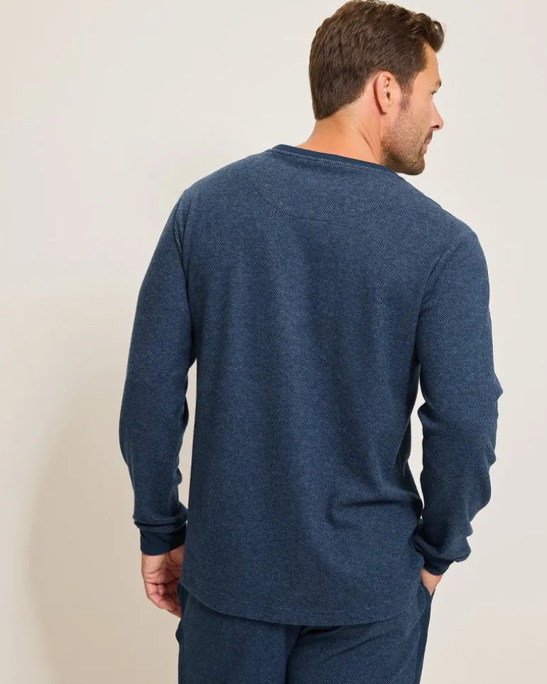 Hot Tommy Bahama Textured Twill Stripe Crew Long-Sleeve Top Dark Moonlight