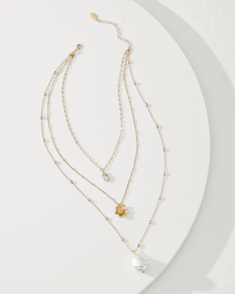 Sale Tommy Bahama Tidal Treasure Floral Charm Layered Necklace Gold