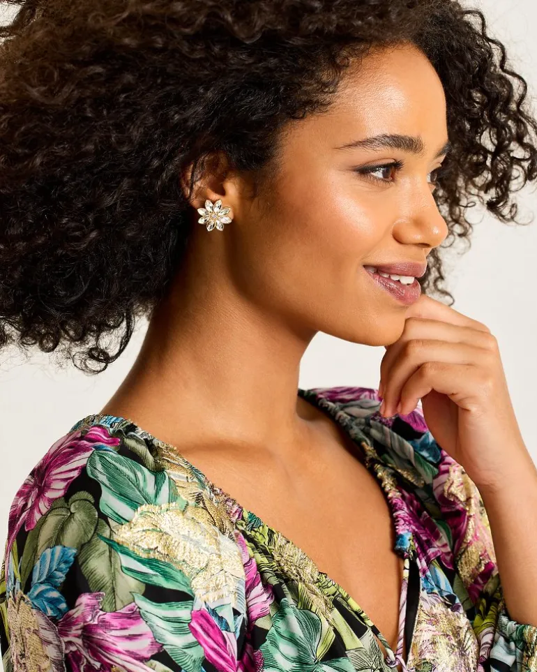 Cheap Tommy Bahama Tidal Treasure Floral Stud Earrings Gold