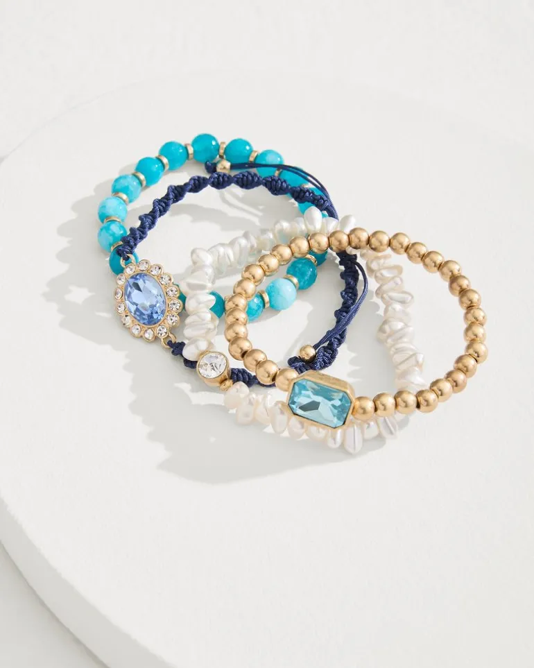 Cheap Tommy Bahama Tidal Treasure Pearl and Semi-Precious Stone Bracelet Set Gold