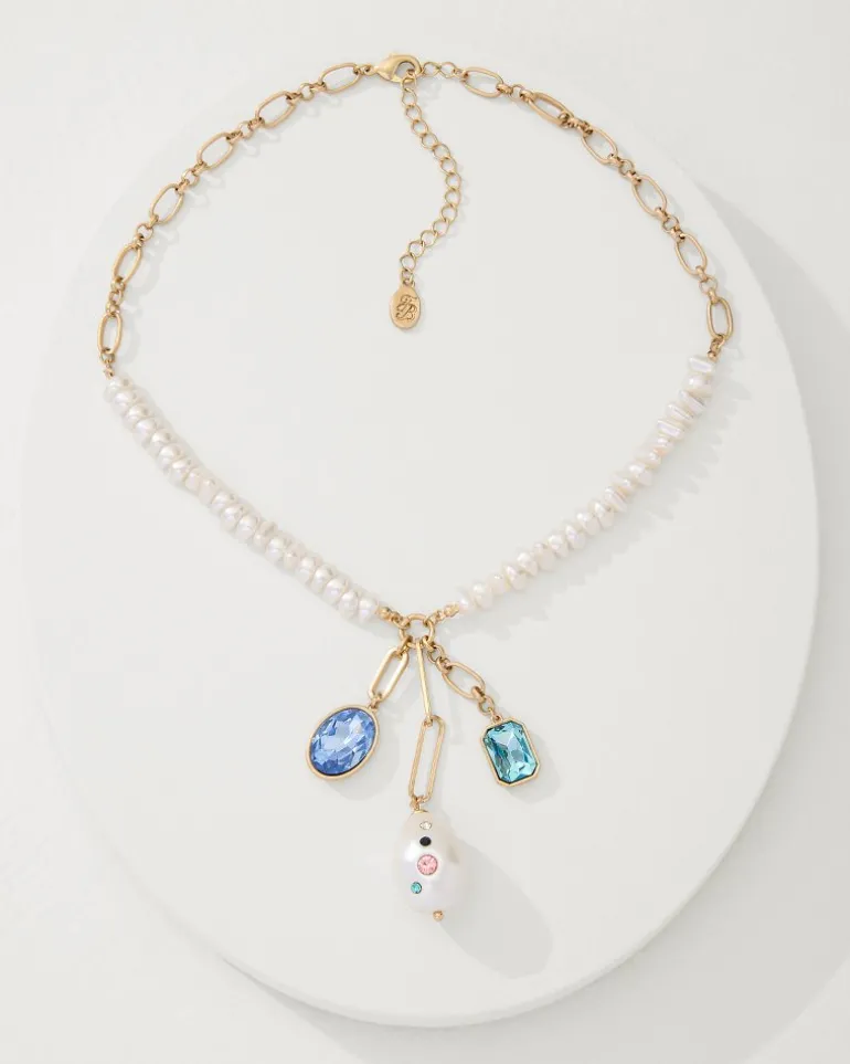 Cheap Tommy Bahama Tidal Treasure Pearl and Stone Charm Necklace Gold