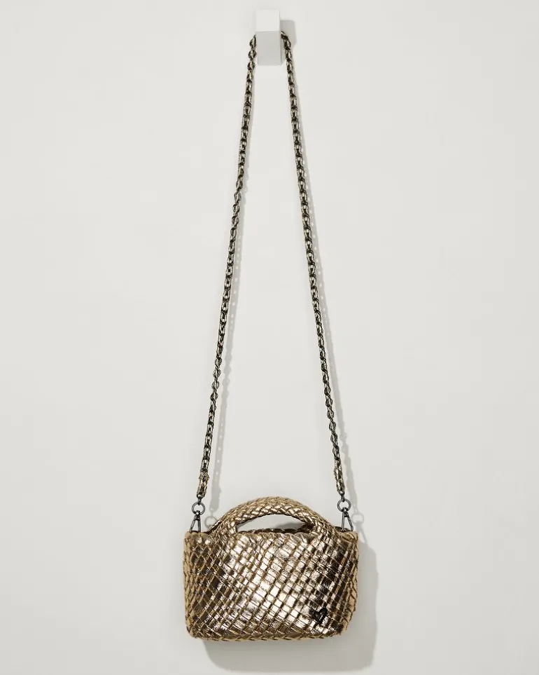 New Tommy Bahama Tiny Mini Woven Crossbody Tote Gold